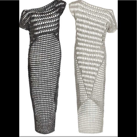 All Saints Dresses & Skirts - All Saints Stone Grey Asymmetrical Crocheted Dress